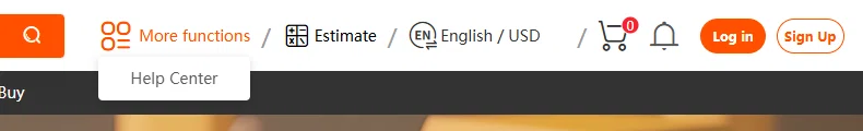 Site header with the More functions menu open, showing a single dropdown item labelled Help Center.