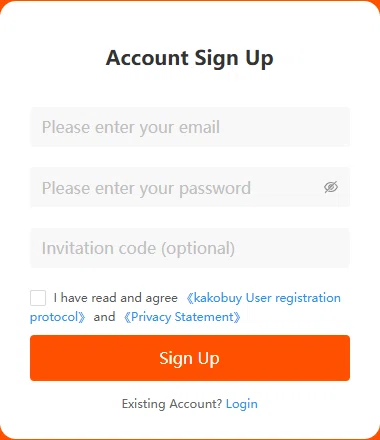 Account Sign Up card with fields for email, password and an input labelled Invitation code optional, above a checkbox naming the user registration protocol.